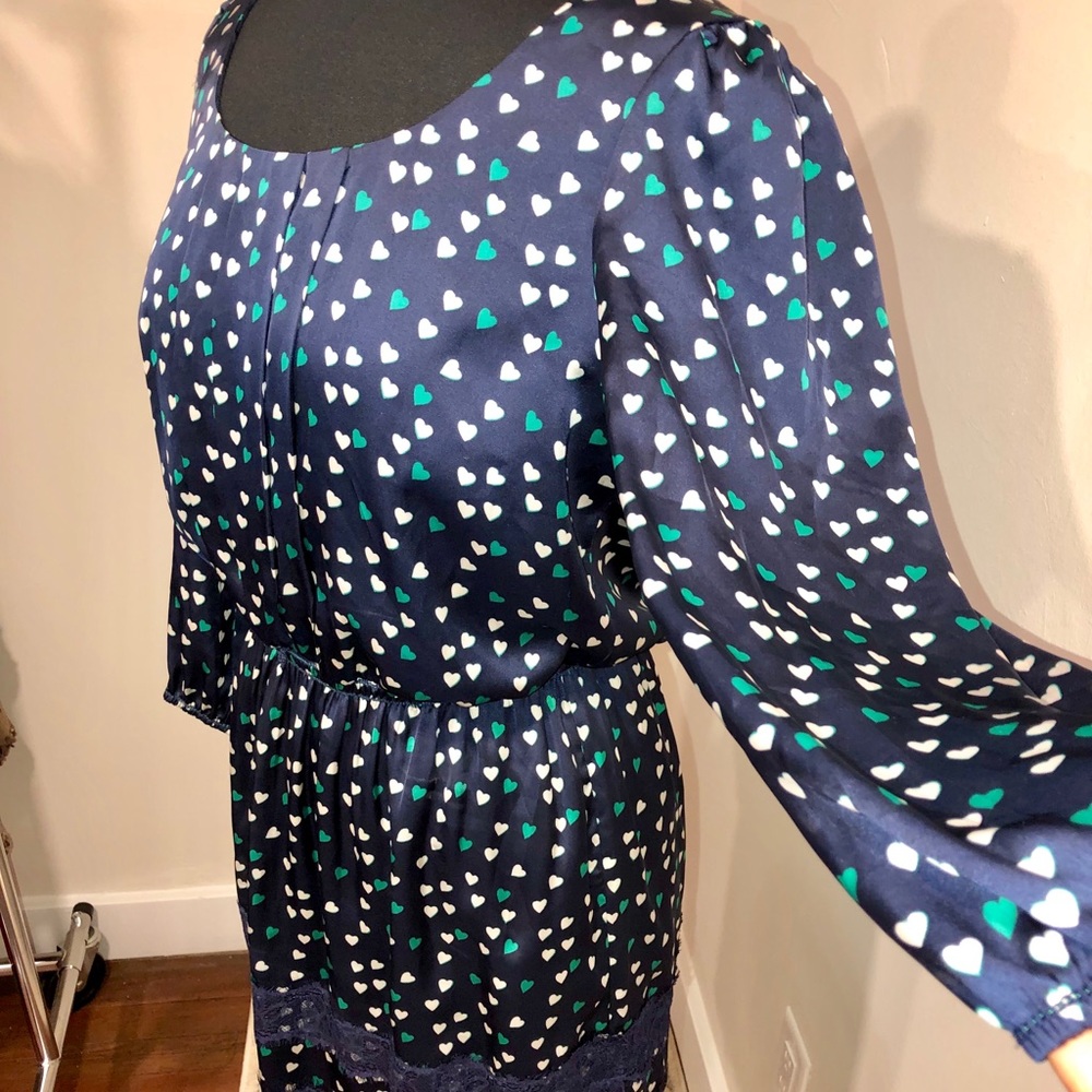 MAX STUDIO Navy Blue Heart & Lace Print Long Sleeve Dress 💙